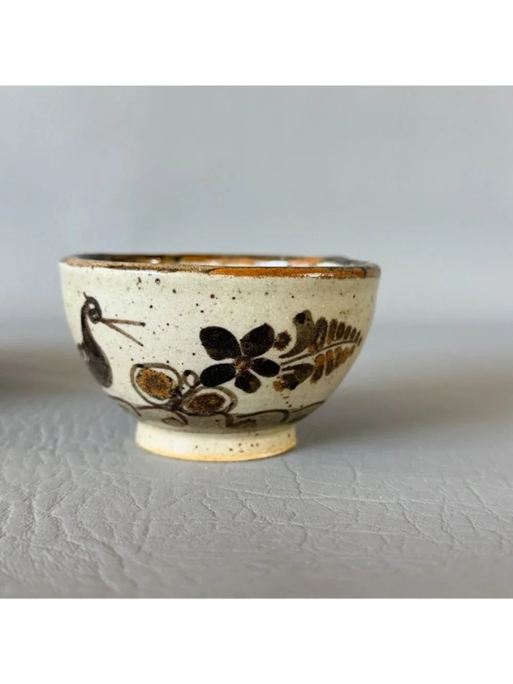 Vintage Tonala Mexico Studio Pottery Cup Saucer Set Signed S Lucas Bird 5.5